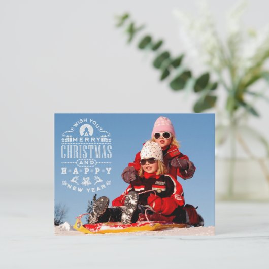 Eenvoudige vrolijke kerst en gelukkig nieuwjaarsfo briefkaart (Staand voorkant)