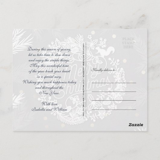 Eenvoudige vrolijke kerst en gelukkig nieuwjaarsfo briefkaart (Achterkant)