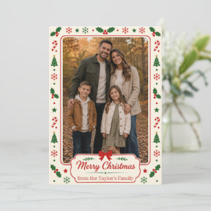 Eenvoudige vrolijke kerst familie fotokaart bedankkaart