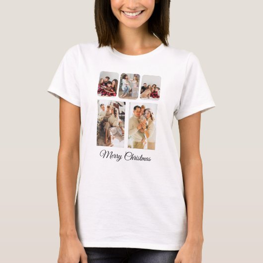 Eenvoudige vrolijke kerst foto collage t-shirt (Voorkant)