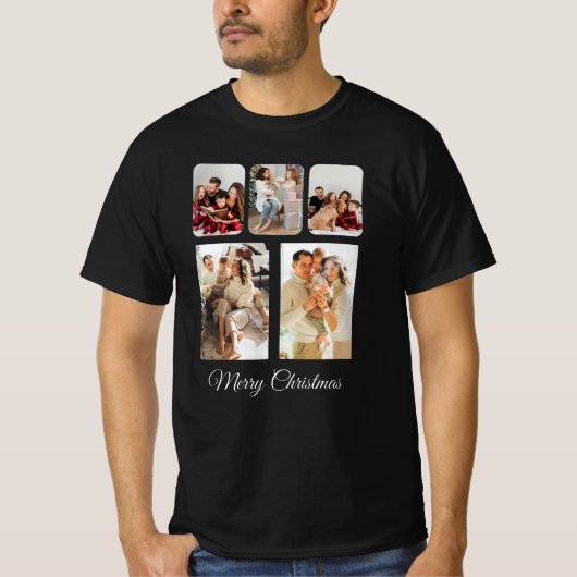 Eenvoudige vrolijke kerst foto collage t-shirt (Voorkant)