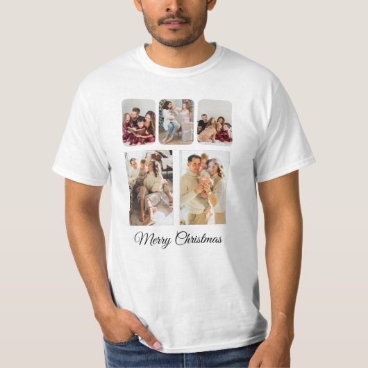 Eenvoudige vrolijke kerst foto collage t-shirt (Voorkant)