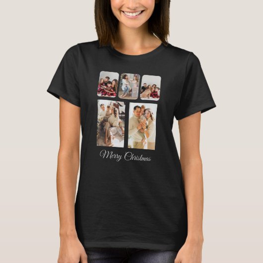 Eenvoudige vrolijke kerst foto collage t-shirt (Voorkant)