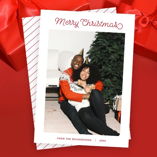 Eenvoudige vrolijke kerst moderne script foto feestdagenkaart