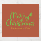 Eenvoudige vrolijke kerst roodbruin sparkling wijnetiket (Enkel label)