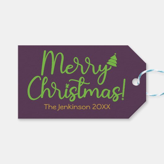 Eenvoudige vrolijke kerst Violet cadeautag Cadeaulabel (Voorkant (Horizontaal))