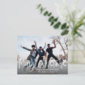 Eenvoudige Vrolijke Kerstkalligrafie 1 Foto Briefkaart (Staand voorkant)