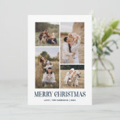 Eenvoudige Vrolijke Kerstmis 4 Fotocollage | BLAUW Feestdagenkaart (Staand voorkant)