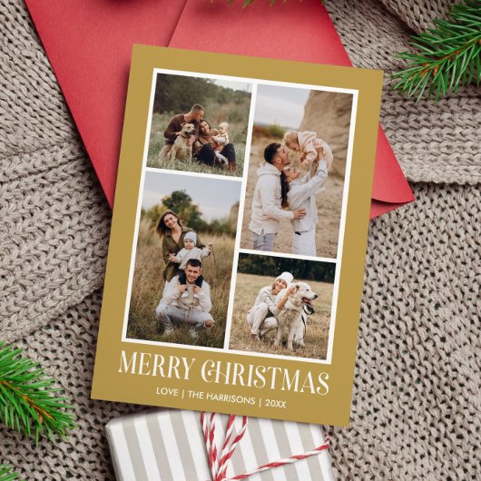 Eenvoudige Vrolijke Kerstmis 4 Fotocollage | GOUD Feestdagenkaart