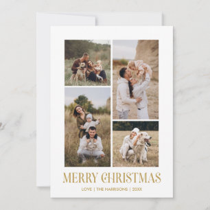 Eenvoudige Vrolijke Kerstmis 4 Fotocollage GOUD Feestdagenkaart