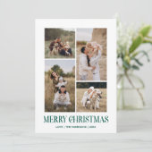Eenvoudige Vrolijke Kerstmis 4 Fotocollage | GROEN Feestdagenkaart (Staand voorkant)
