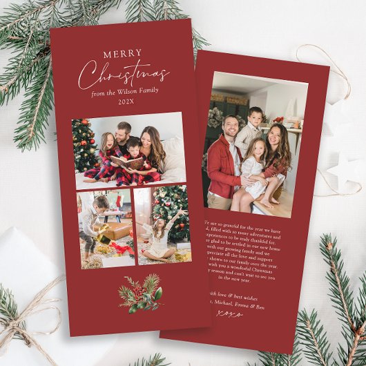 Eenvoudige Vrolijke Kerstmis Greenery Fotocollage Feestdagenkaart