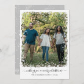 Eenvoudige Vrolijke Kerstmis Sneeuwvlok Script Fot Feestdagenkaart (Voorkant / Achterkant)