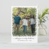 Eenvoudige Vrolijke Kerstmis Sneeuwvlok Script Fot Feestdagenkaart (Staand voorkant)