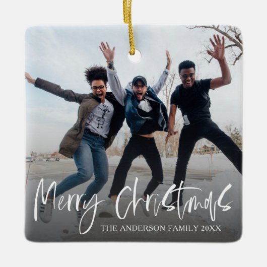 Eenvoudige Vrolijke Kerstmis Zwart & Wit Kerstmis Keramisch Ornament (Voorkant)