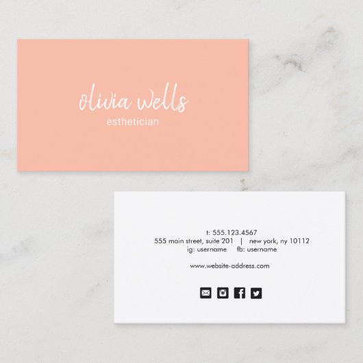 Eenvoudige vrouwelijke perzik koraal schoonheid visitekaartje (Voorkant / Achterkant)