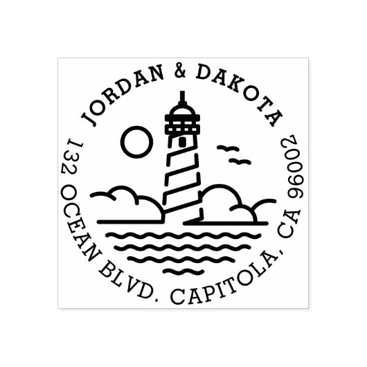 Eenvoudige Vuurtoren Ronde Bruiloft Retouradres Rubberstempel (Afrduk)