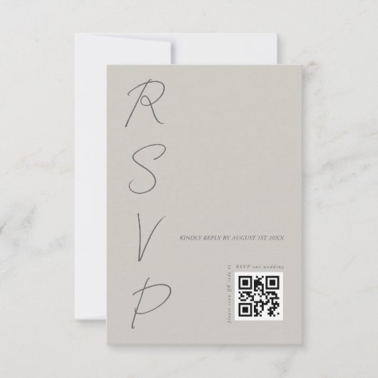 Eenvoudige Warm Grijs Wedding QR-code RSVP Kaartje (Voorkant)