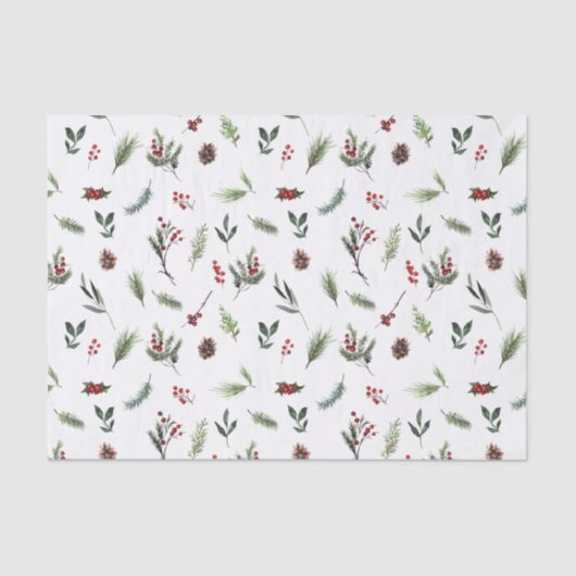 Eenvoudige Warm Red Winter Waterverf Kerstmis Tissuepapier (Voorkant)