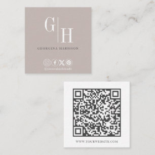 Eenvoudige warme taupe monogram logo QR-code Vierkante Visitekaartje