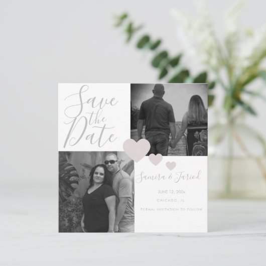 Eenvoudige warmteroze grijze fotocollage (Staand voorkant)