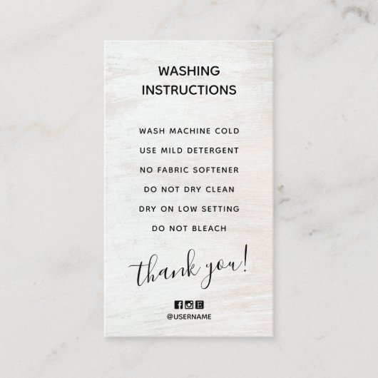 Eenvoudige wasinstructies Hout Visitekaartje (Voorkant)