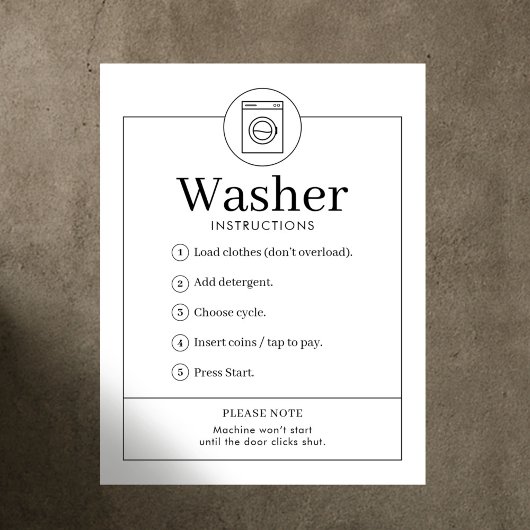 Eenvoudige wasmachine instructies poster voor wass