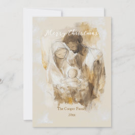 Eenvoudige watercolor kerststal scene feestdagenkaart