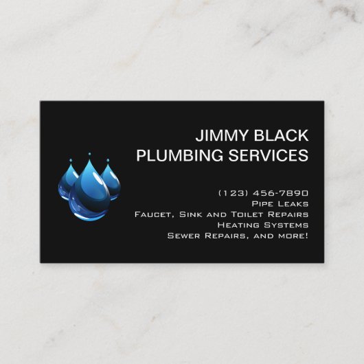 Eenvoudige waterdruppels Modern loodgieterswerk Visitekaartje (Voorkant)