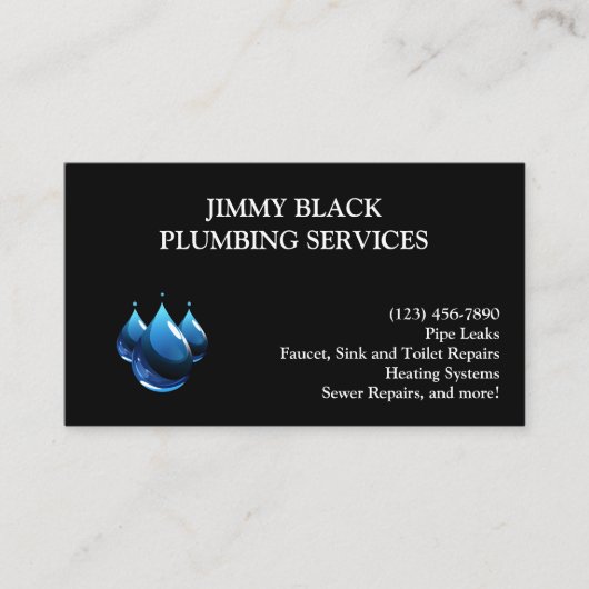 Eenvoudige waterdruppels Modern loodgieterswerk Visitekaartje (Voorkant)