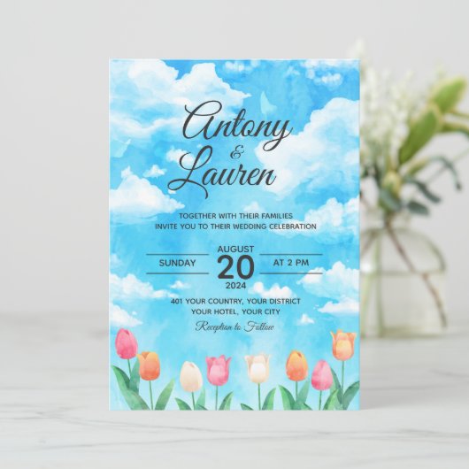Eenvoudige waterkleur bruiloft uitnodiging (Staand voorkant)