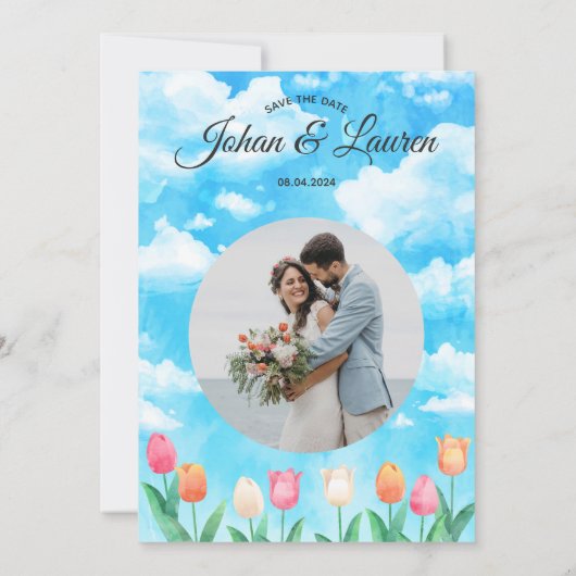 Eenvoudige waterkleur bruiloft uitnodiging (Achterkant)