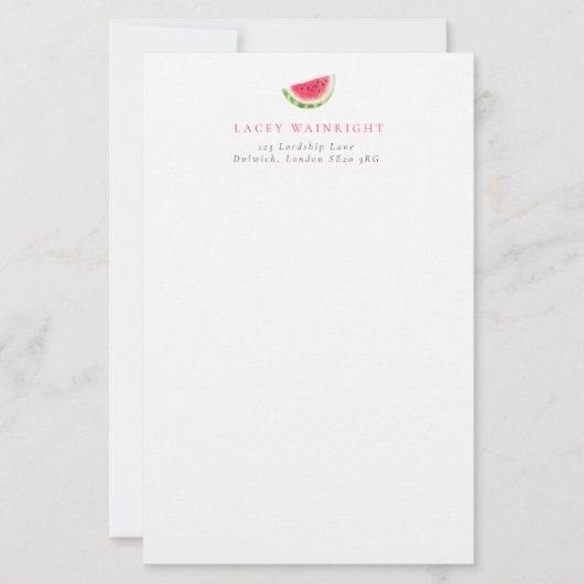 Eenvoudige Watermeloen Zomer Naam & Adres Briefpapier (Voorkant)