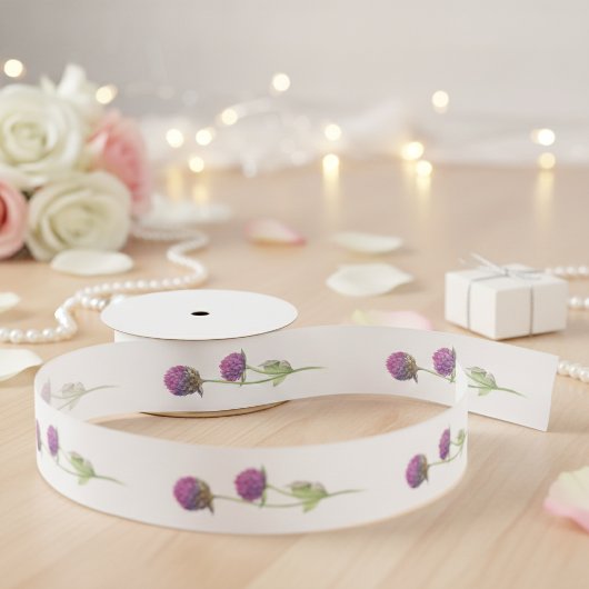 Eenvoudige Waterverf Amaranth Thistle Flower Weddi Satijnen Lint