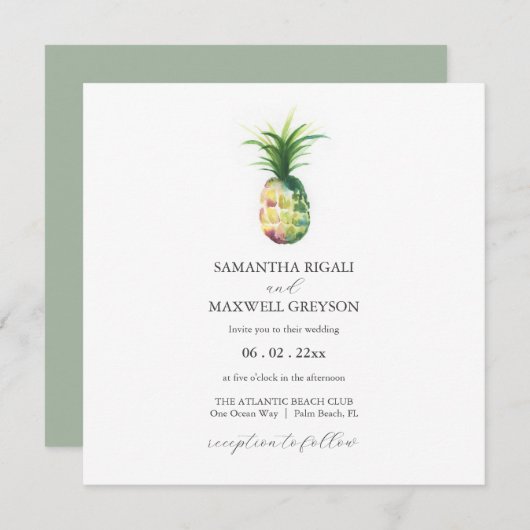 Eenvoudige Waterverf ananas bruiloft uitnodigen Kaart (Voorkant / Achterkant)