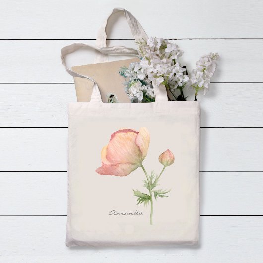 Eenvoudige Waterverf Anemone-ventilator met naam Tote Bag