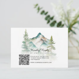 Eenvoudige Waterverf Berg QR Code Bruiloft RSVP Kaartje
