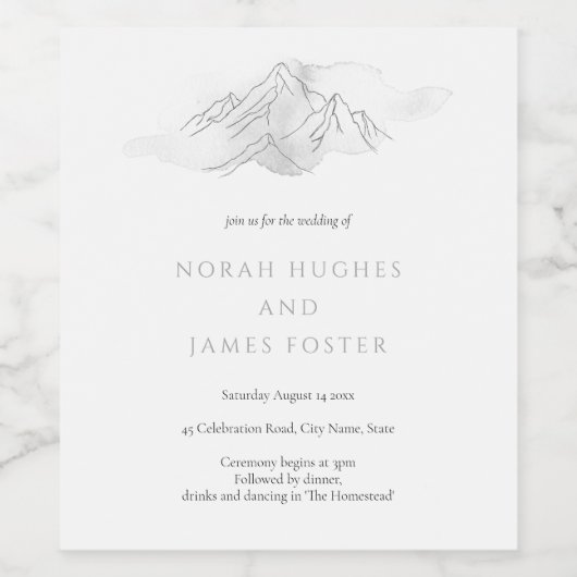 Eenvoudige Waterverf bergen legant Natuur Wedding Wijn Etiket (Enkel label)