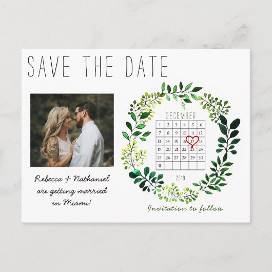 Eenvoudige Waterverf Bewaar de datum Kalender Hart Aankondigingskaart (Voorkant)