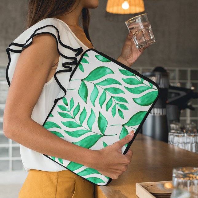 Eenvoudige waterverf bijkantoren - groen laptop sleeve (Creator heeft geüpload)