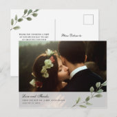 Eenvoudige Waterverf bladeren | Trouwfoto Dank u w Briefkaart (Voorkant / Achterkant)