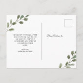 Eenvoudige Waterverf bladeren | Trouwfoto Dank u w Briefkaart (Achterkant)