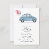 Eenvoudige waterverf blauw auto Baby shower Kaart (Voorkant)