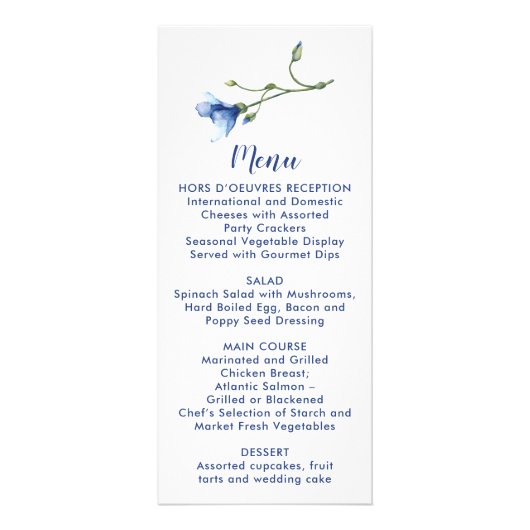 Eenvoudige Waterverf Blauwe Bloem Bruiloft | Menu (Voorkant)