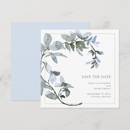 Eenvoudige Waterverf Blauwe Floral slaat de datum  Save The Date (Voorkant / Achterkant)