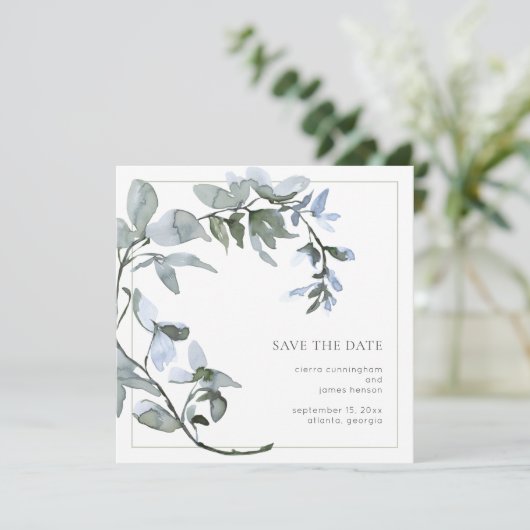 Eenvoudige Waterverf Blauwe Floral slaat de datum Save The Date (Staand voorkant)