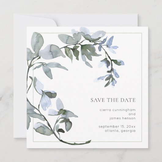 Eenvoudige Waterverf Blauwe Floral slaat de datum  Save The Date (Voorkant)