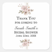 Eenvoudige Waterverf Bloem Bruids Bruiloft Dank Je Vierkante Sticker (Voorkant)