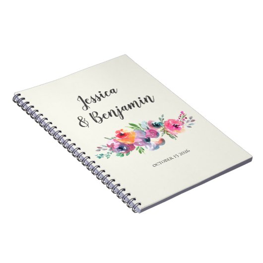Eenvoudige Waterverf bloemen Elegant Custom Weddin Notitieboek (Rechterzijde)