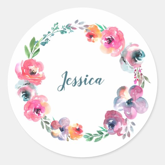 Eenvoudige Waterverf bloemen Modern Elegant Ronde Sticker (Voorkant)